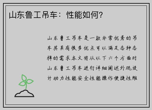 山东鲁工吊车：性能如何？