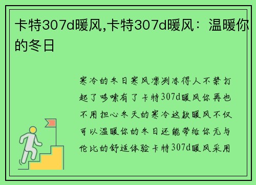 卡特307d暖风,卡特307d暖风：温暖你的冬日